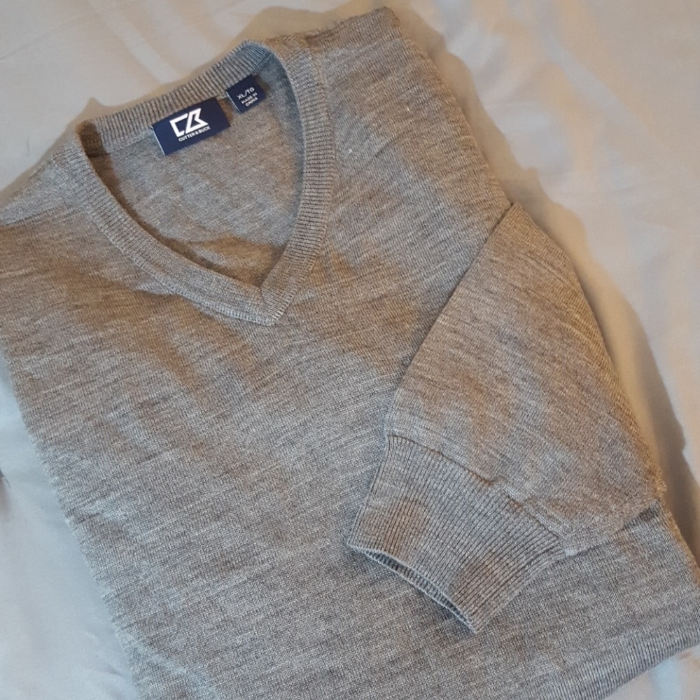 CUTTER & BUCK Sweater V-Neck Pullover Gray Size XL